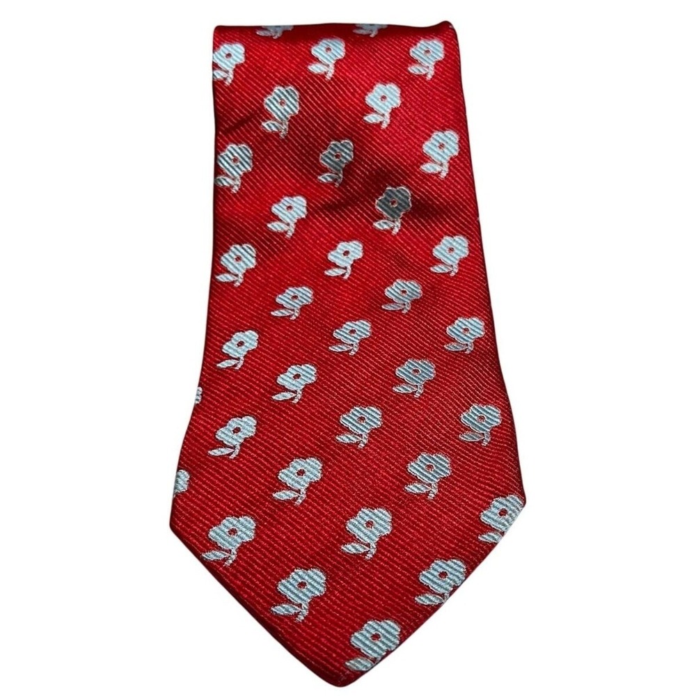 Banana Republic Floral Necktie One Size Adjustable Red Silver Career Office Nerd